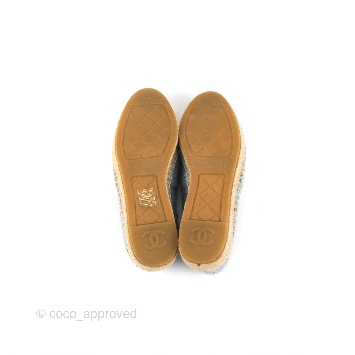 Chanel Espadrille Black Blue Tweed Size 37