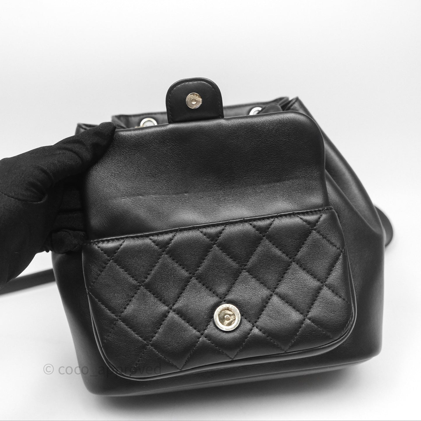 Chanel Quilted Large Duma Drawstring Backpack Black Calfskin