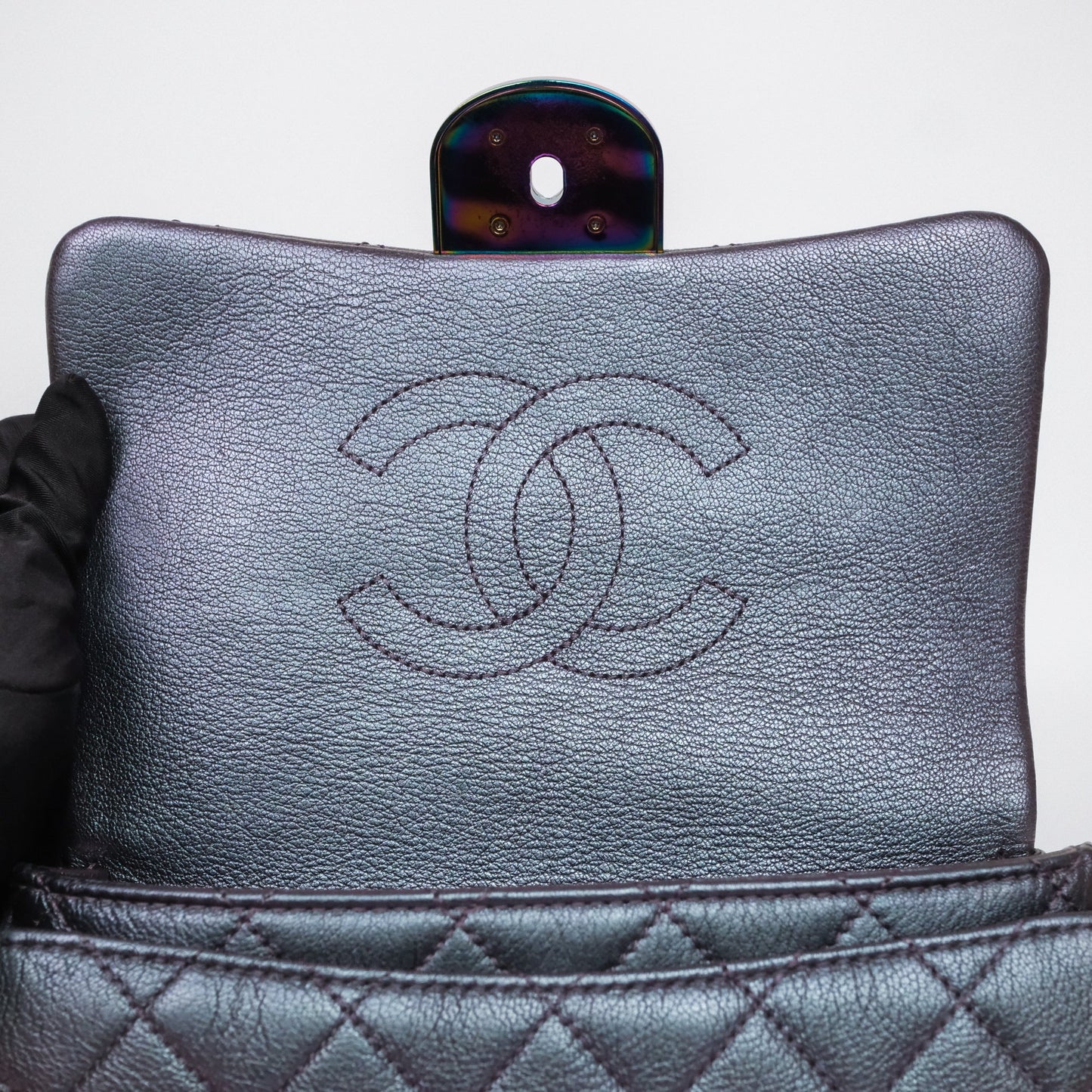 Chanel Quilted Double Carry Waist Chain Flap Iridescent Purple Goatskin Rainbow Hardware