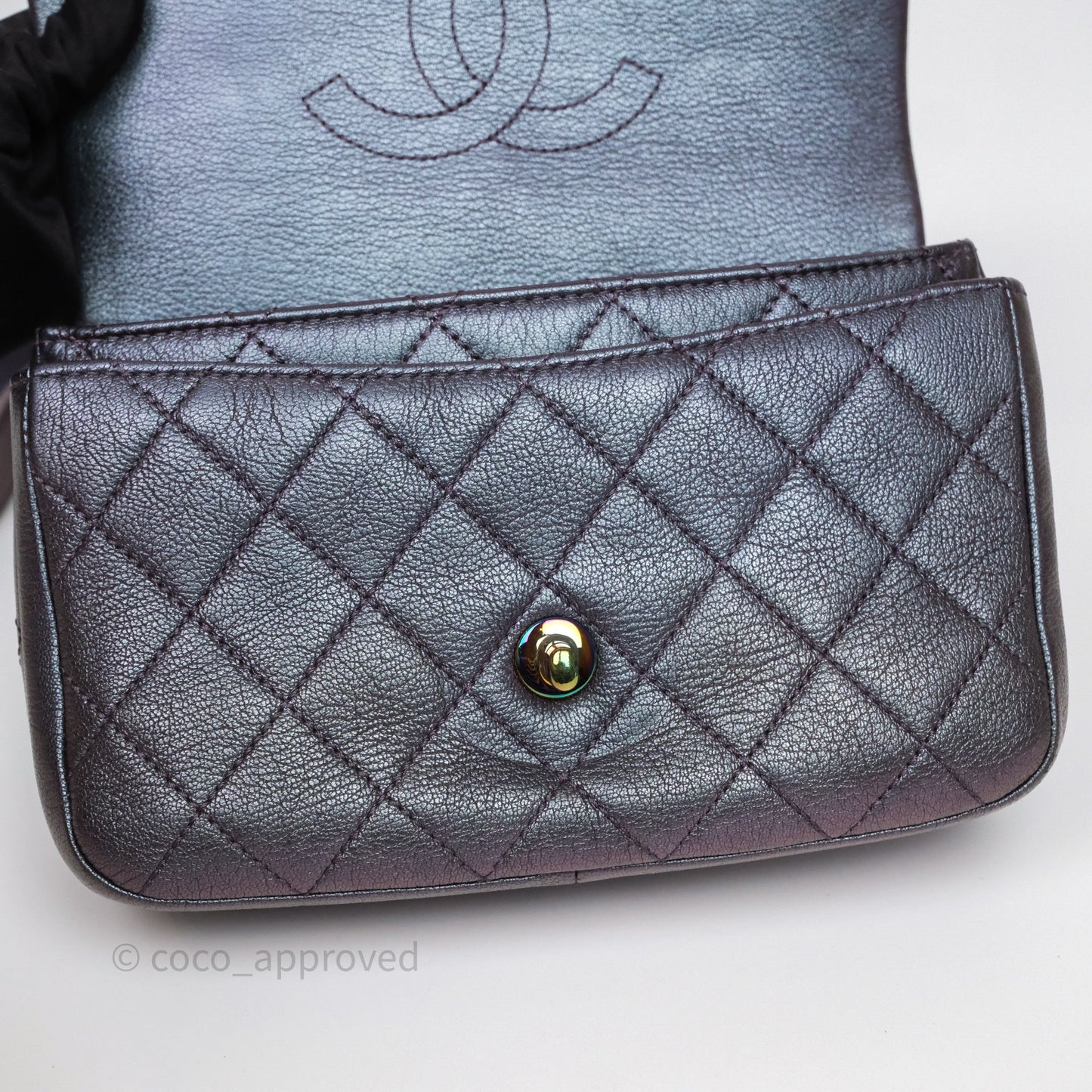 Chanel Quilted Double Carry Waist Chain Flap Iridescent Purple Goatskin Rainbow Hardware