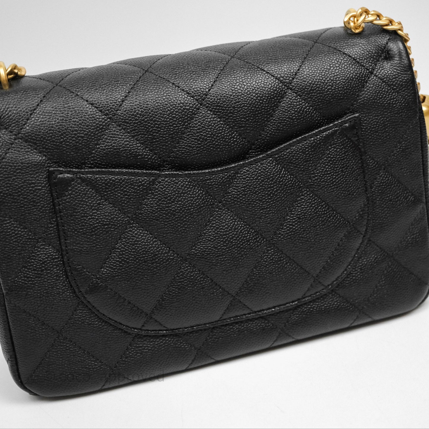 Chanel Flap Bag Heart Adjustable Chain Black Caviar Aged Gold Hardware