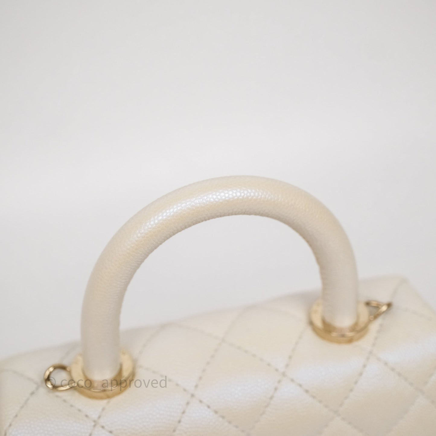 Chanel Mini Coco Handle Quilted Iridescent White Caviar Gold Hardware