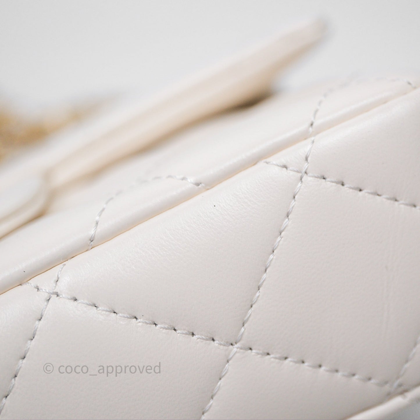 Chanel Top Handle White Lambskin Gold Hardware