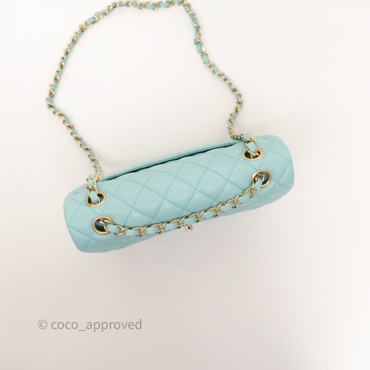 Chanel Small Classic Flap Quilted Light Tiffany Blue Caviar Gold Hardware