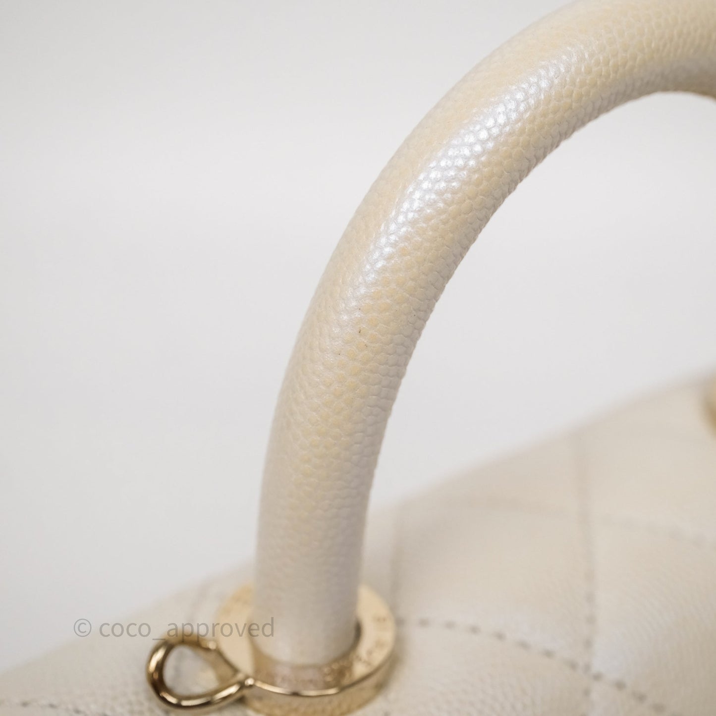 Chanel Mini Coco Handle Quilted Iridescent White Caviar Gold Hardware