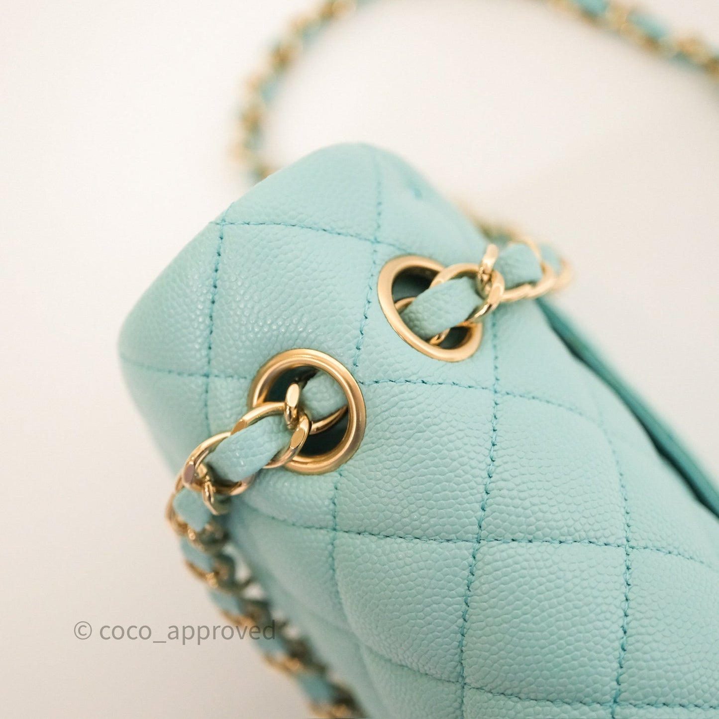 Chanel Small Classic Flap Quilted Light Tiffany Blue Caviar Gold Hardware