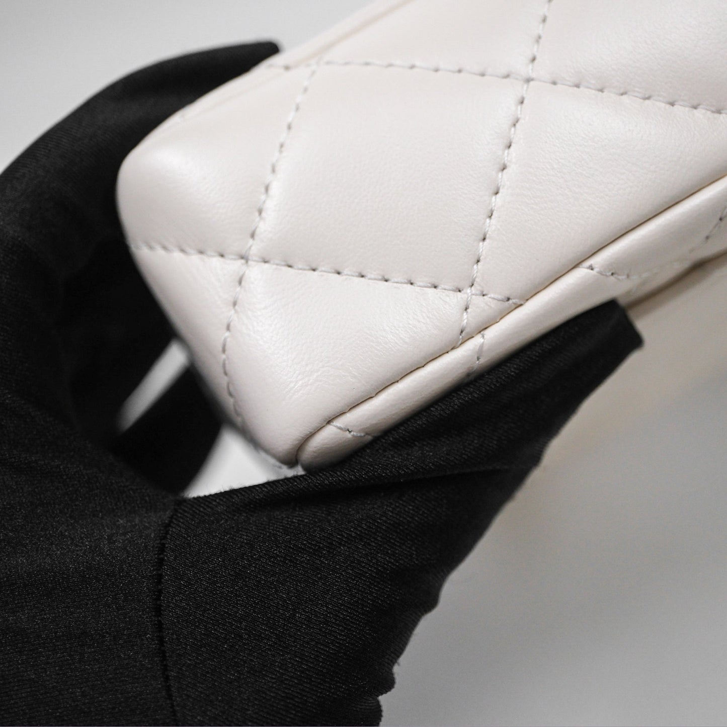 Chanel Top Handle White Lambskin Gold Hardware