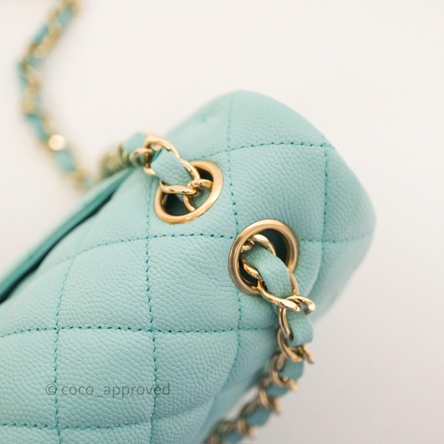 Chanel Small Classic Flap Quilted Light Tiffany Blue Caviar Gold Hardware
