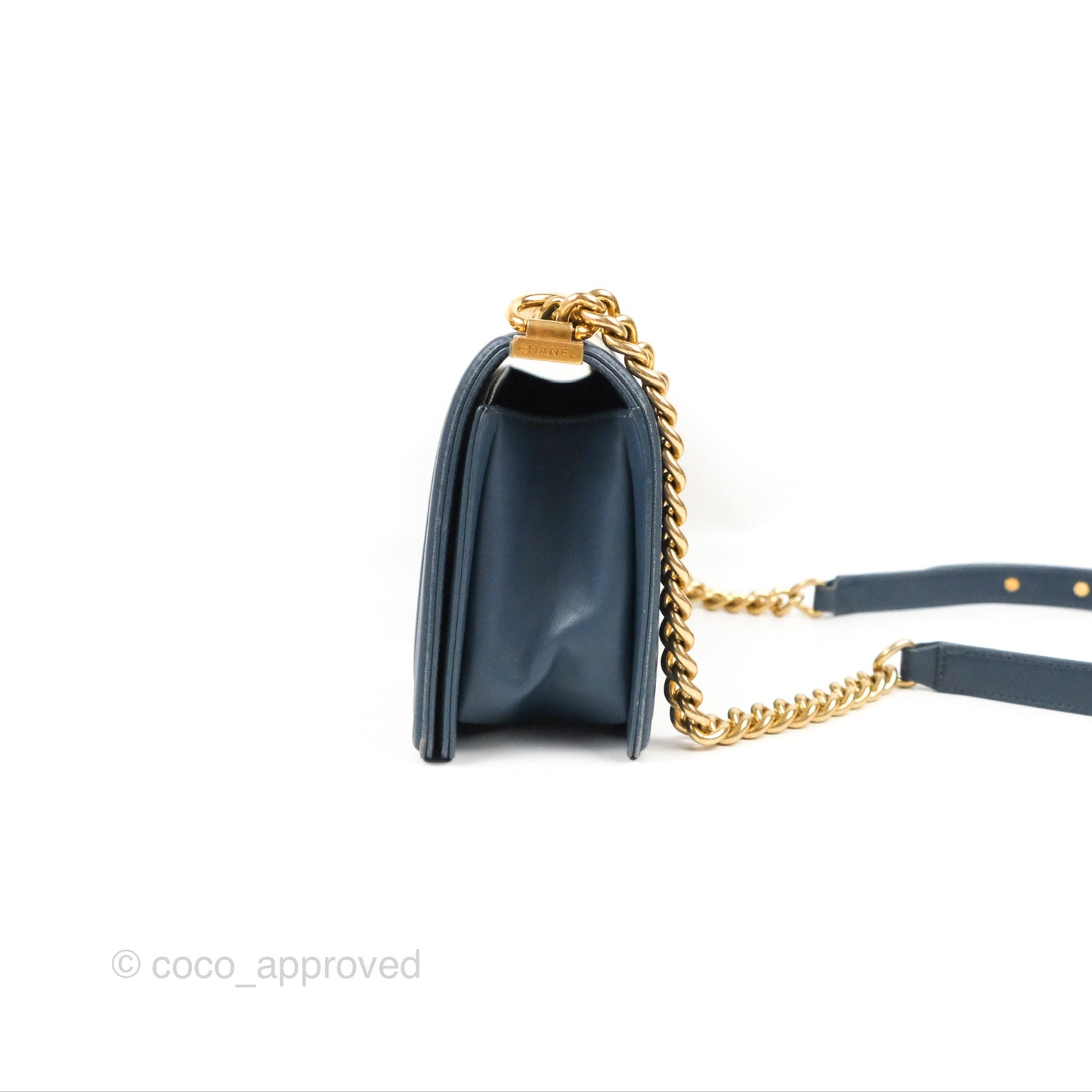 Chanel Medium Boy Chevron Braided Fabric Navy Calfskin Aged Gold Hardware