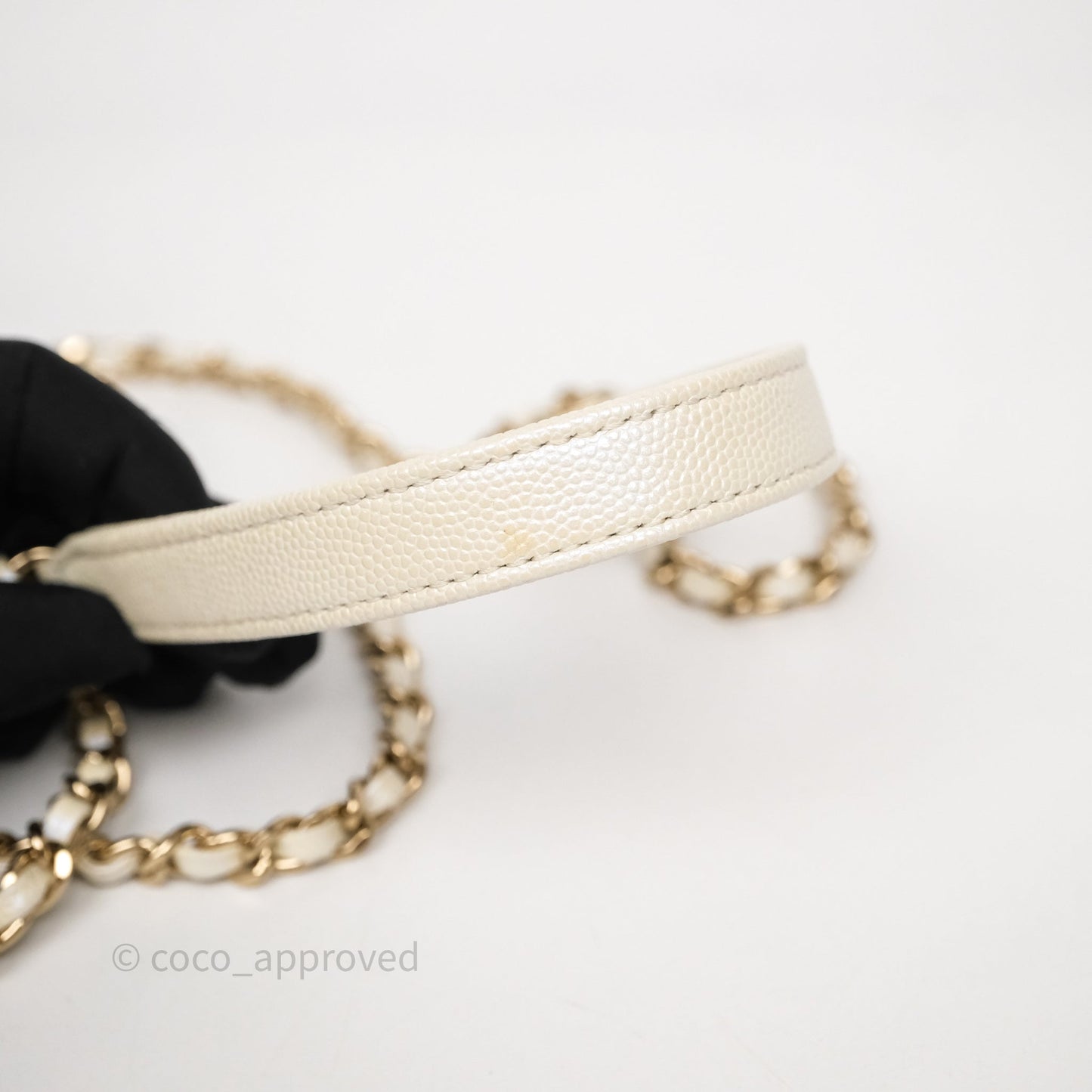 Chanel Mini Coco Handle Quilted Iridescent White Caviar Gold Hardware