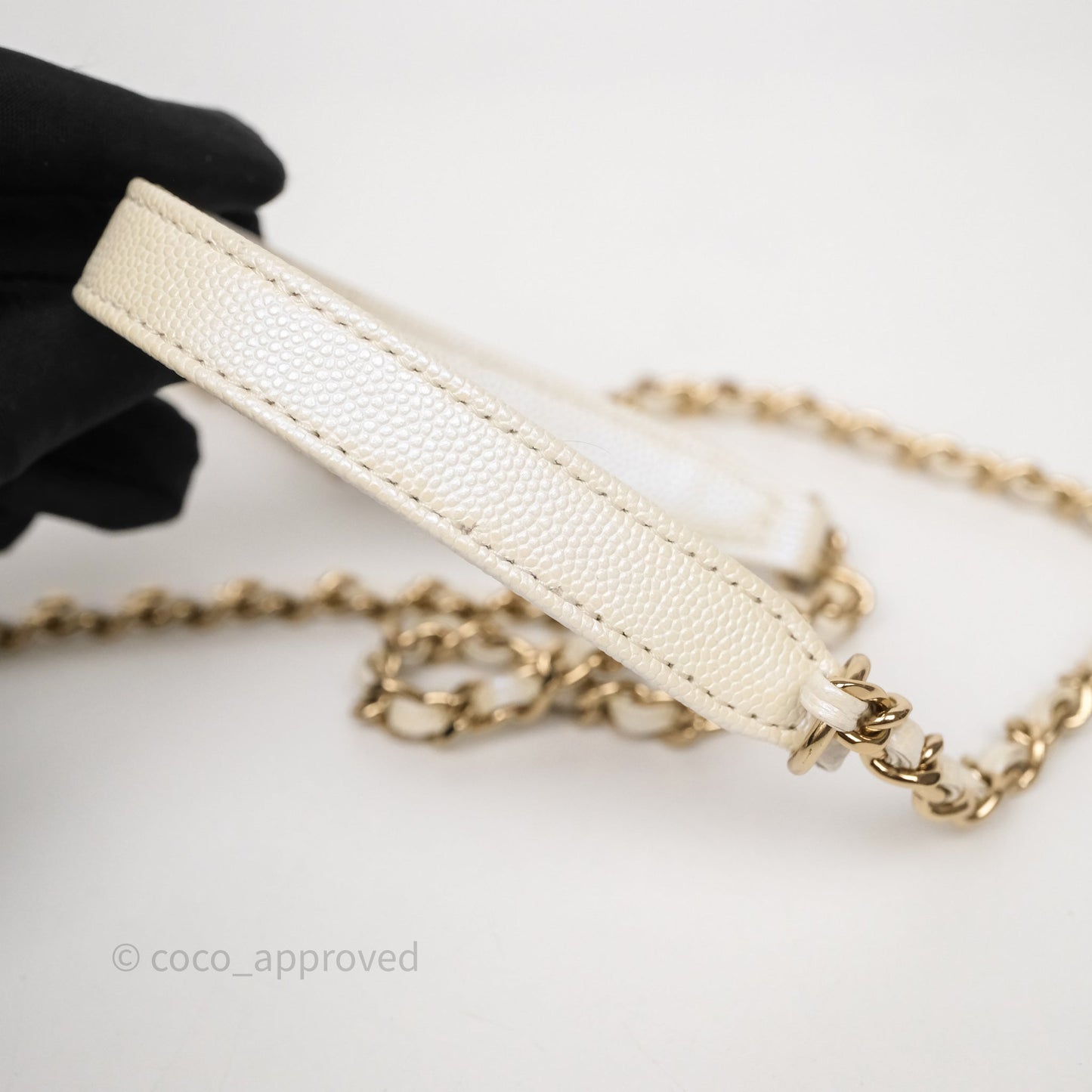 Chanel Mini Coco Handle Quilted Iridescent White Caviar Gold Hardware
