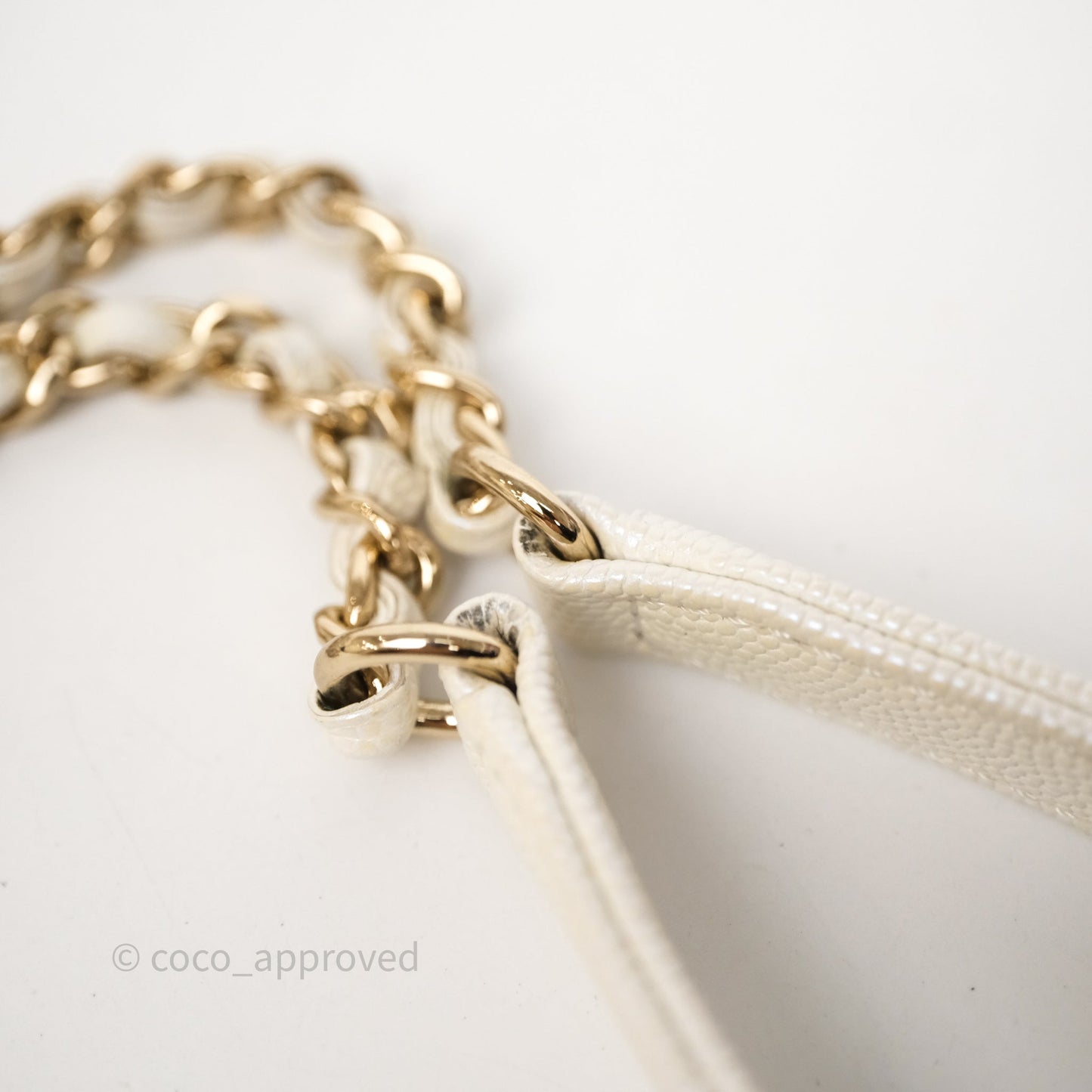 Chanel Mini Coco Handle Quilted Iridescent White Caviar Gold Hardware