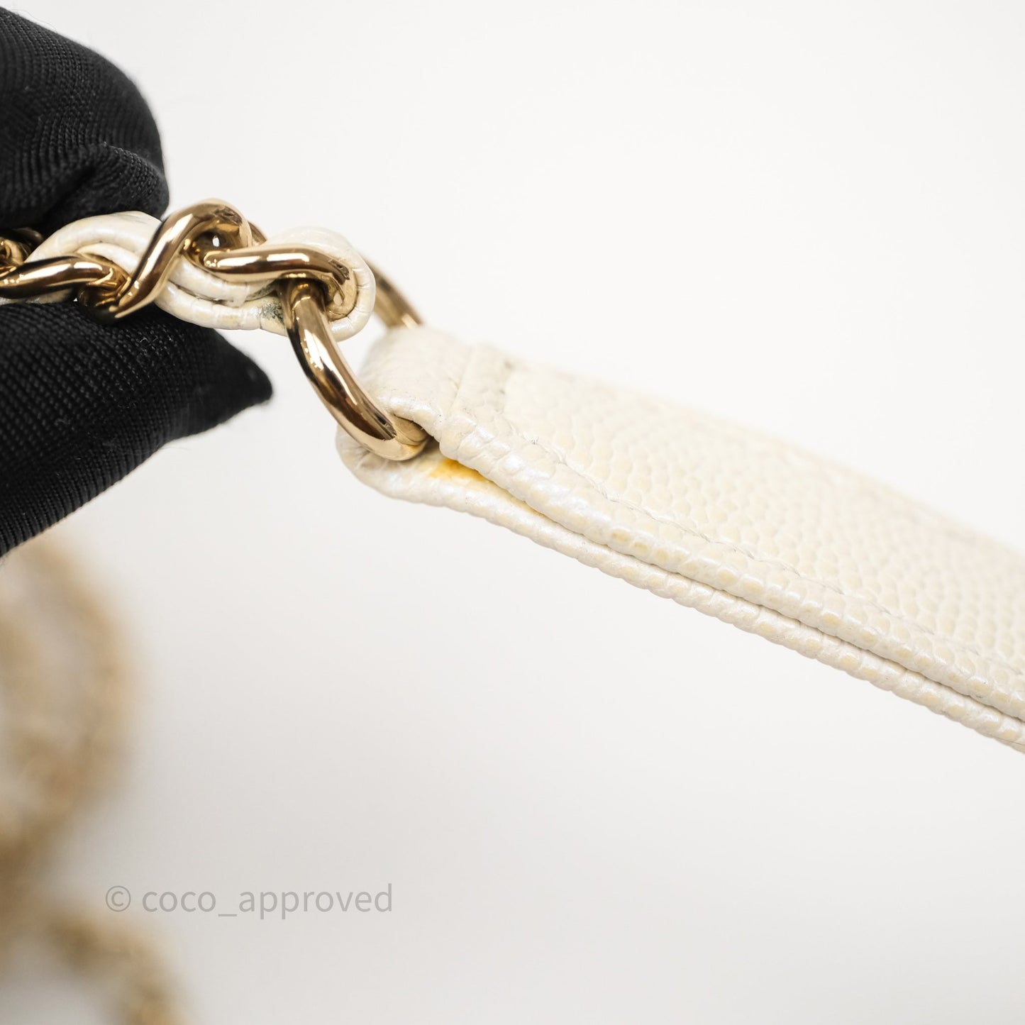 Chanel Mini Coco Handle Quilted Iridescent White Caviar Gold Hardware