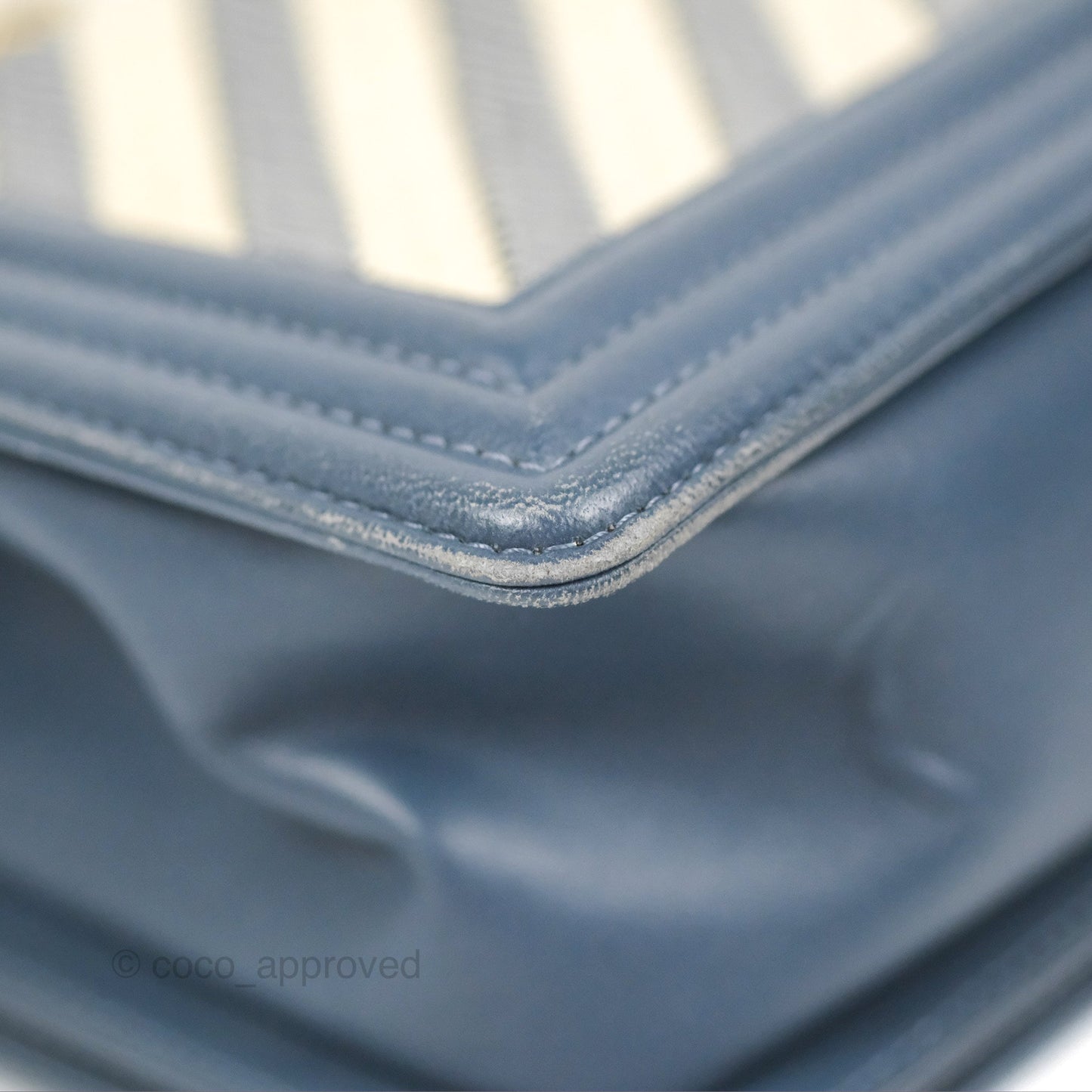 Chanel Medium Boy Chevron Braided Fabric Navy Calfskin Aged Gold Hardware