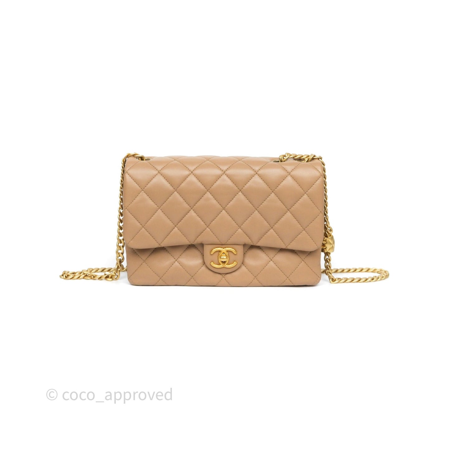 Chanel Medium All Slide Adjustable Chain Flap Beige Lambskin Aged Gold Hardware