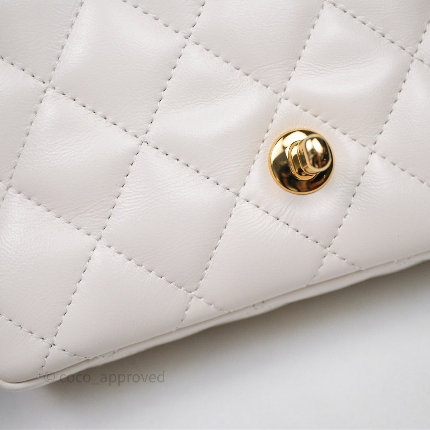 Chanel Top Handle White Lambskin Gold Hardware
