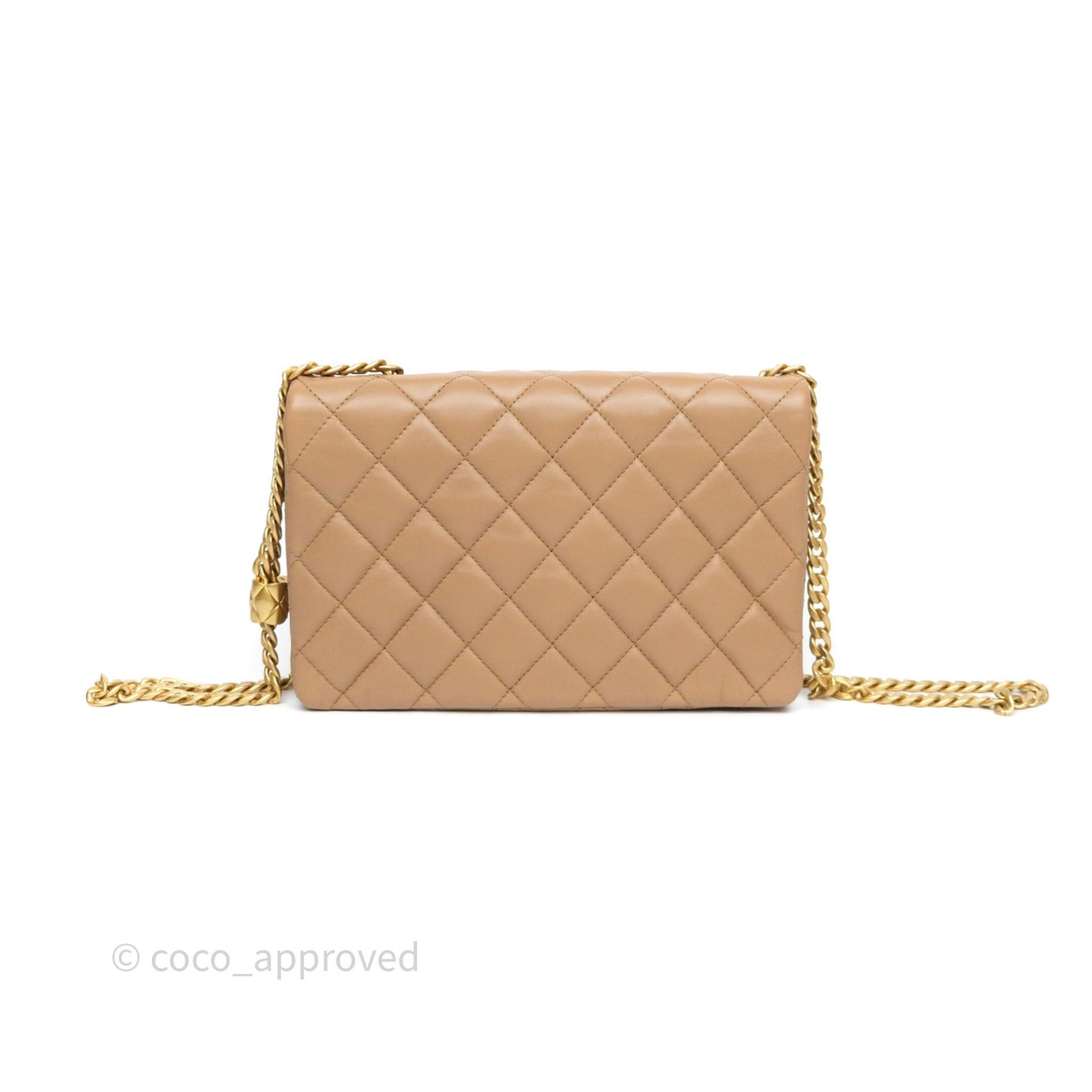 Chanel Medium All Slide Adjustable Chain Flap Beige Lambskin Aged Gold Hardware