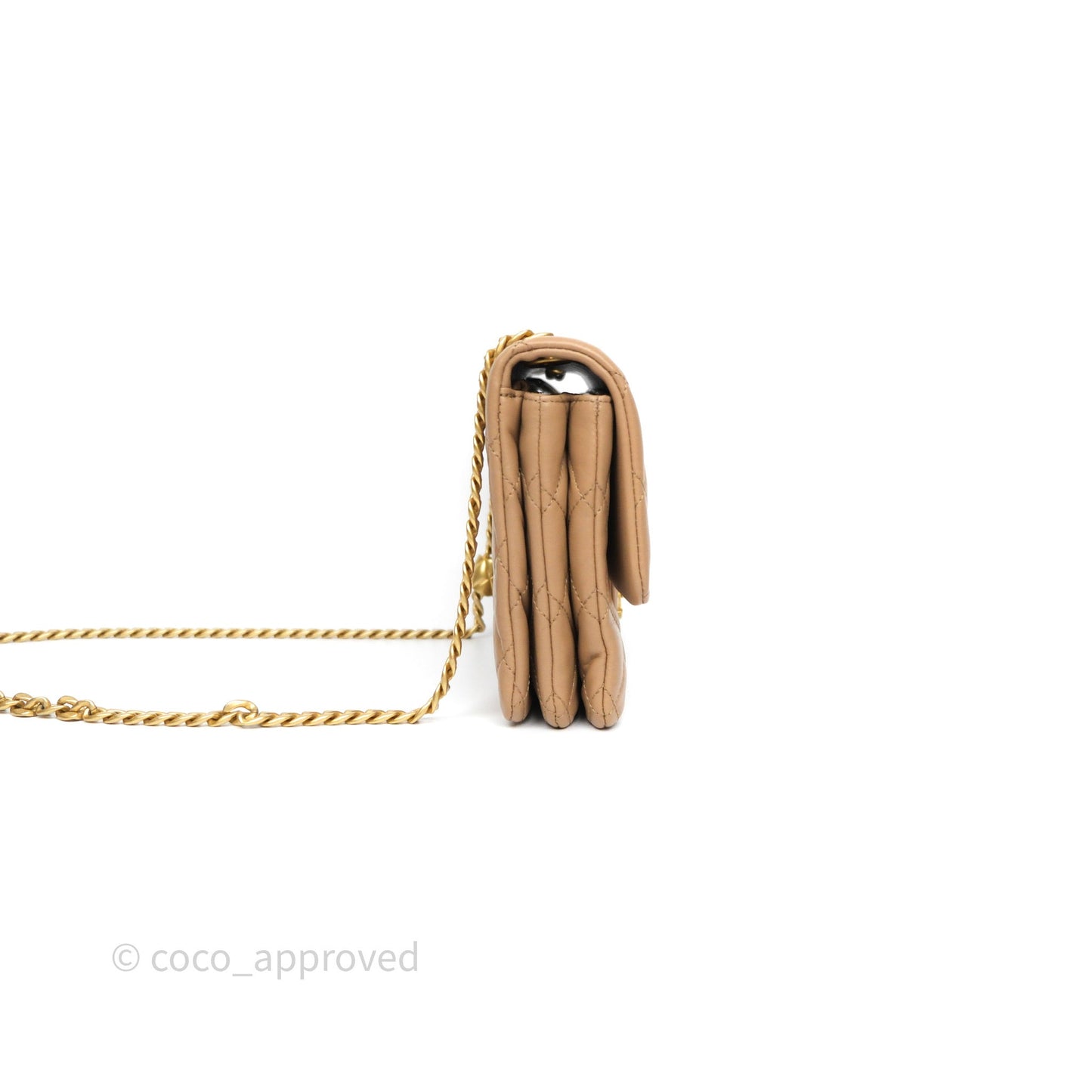Chanel Medium All Slide Adjustable Chain Flap Beige Lambskin Aged Gold Hardware