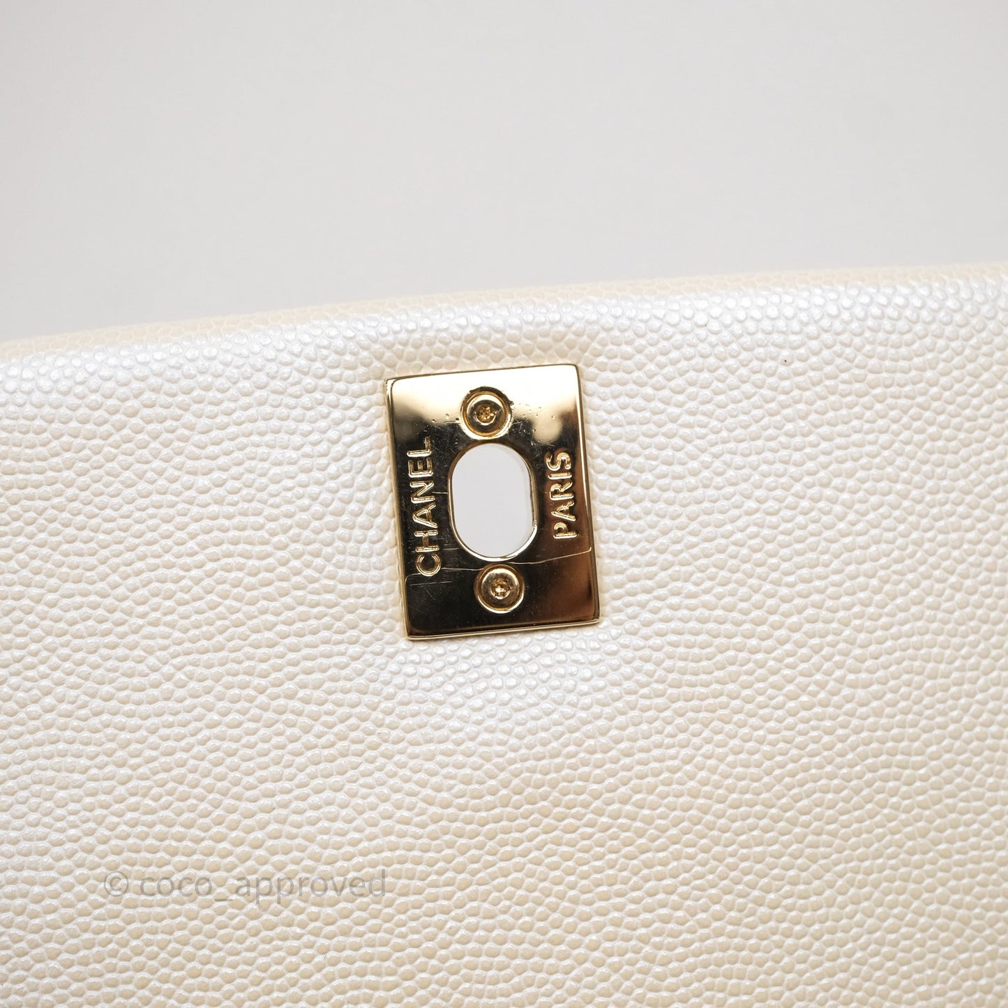 Chanel Mini Coco Handle Quilted Iridescent White Caviar Gold Hardware