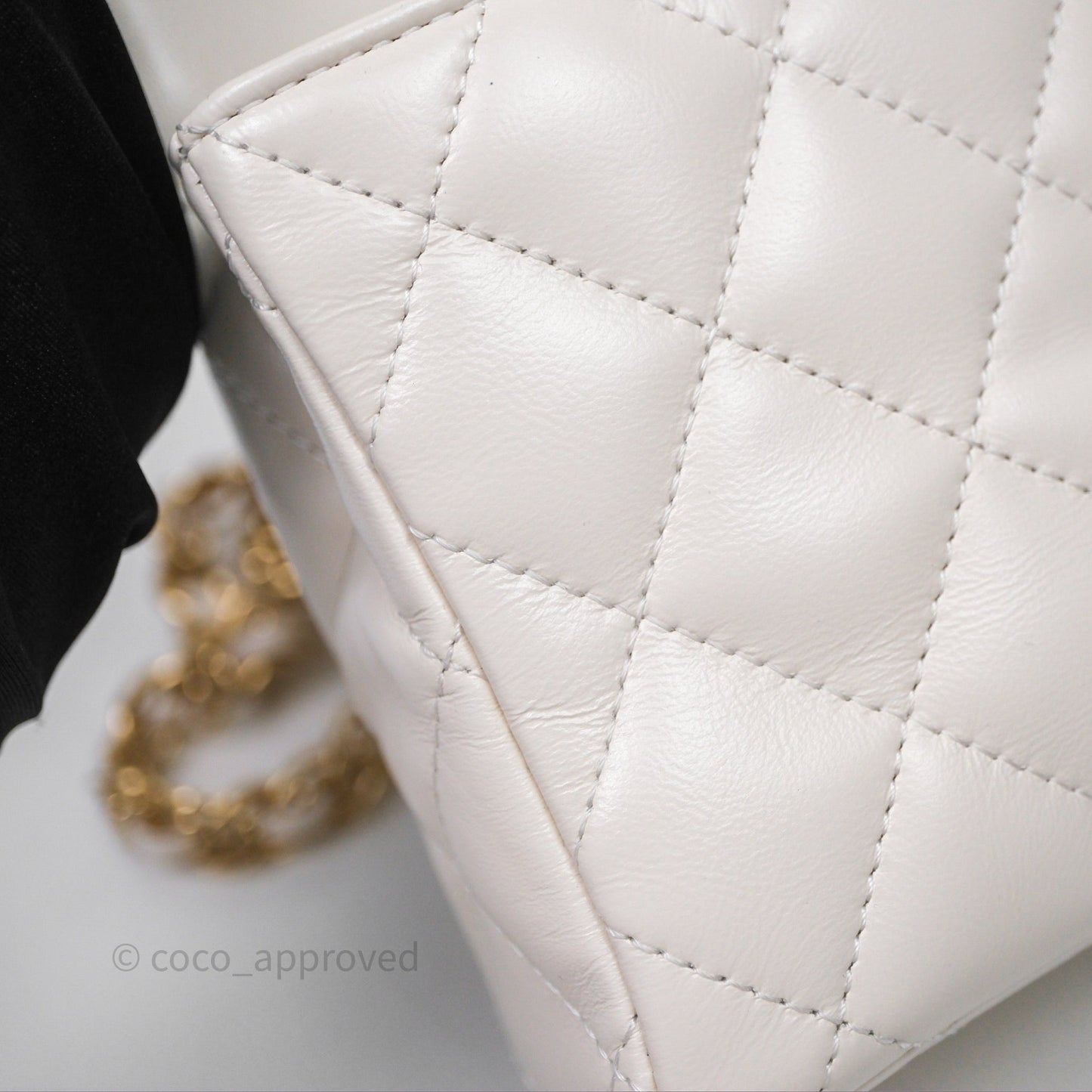 Chanel Top Handle White Lambskin Gold Hardware