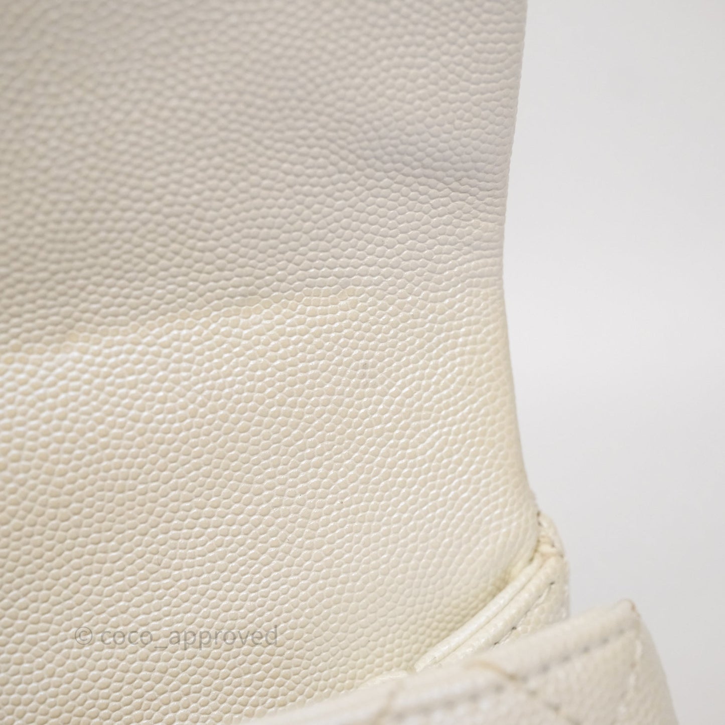 Chanel Mini Coco Handle Quilted Iridescent White Caviar Gold Hardware