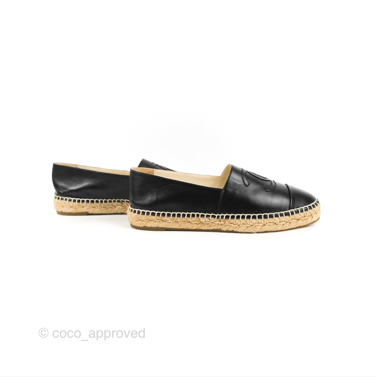 Chanel Espadrille Black Leather Size 39
