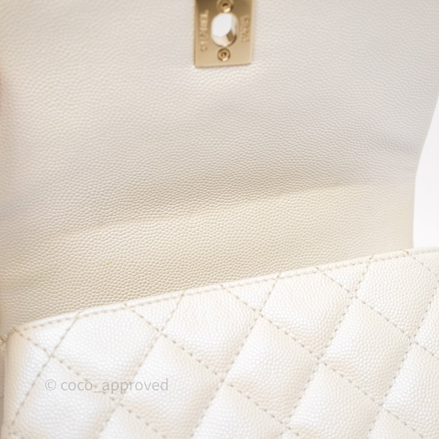 Chanel Mini Coco Handle Quilted Iridescent White Caviar Gold Hardware