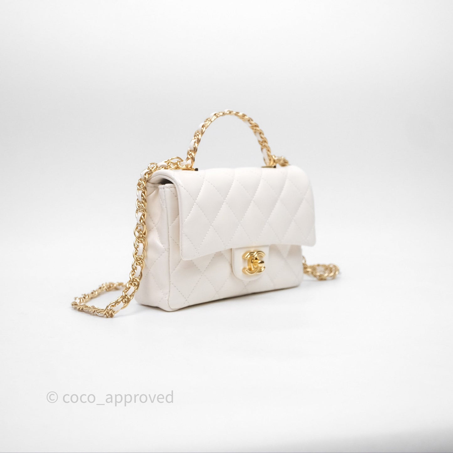 Chanel Top Handle White Lambskin Gold Hardware