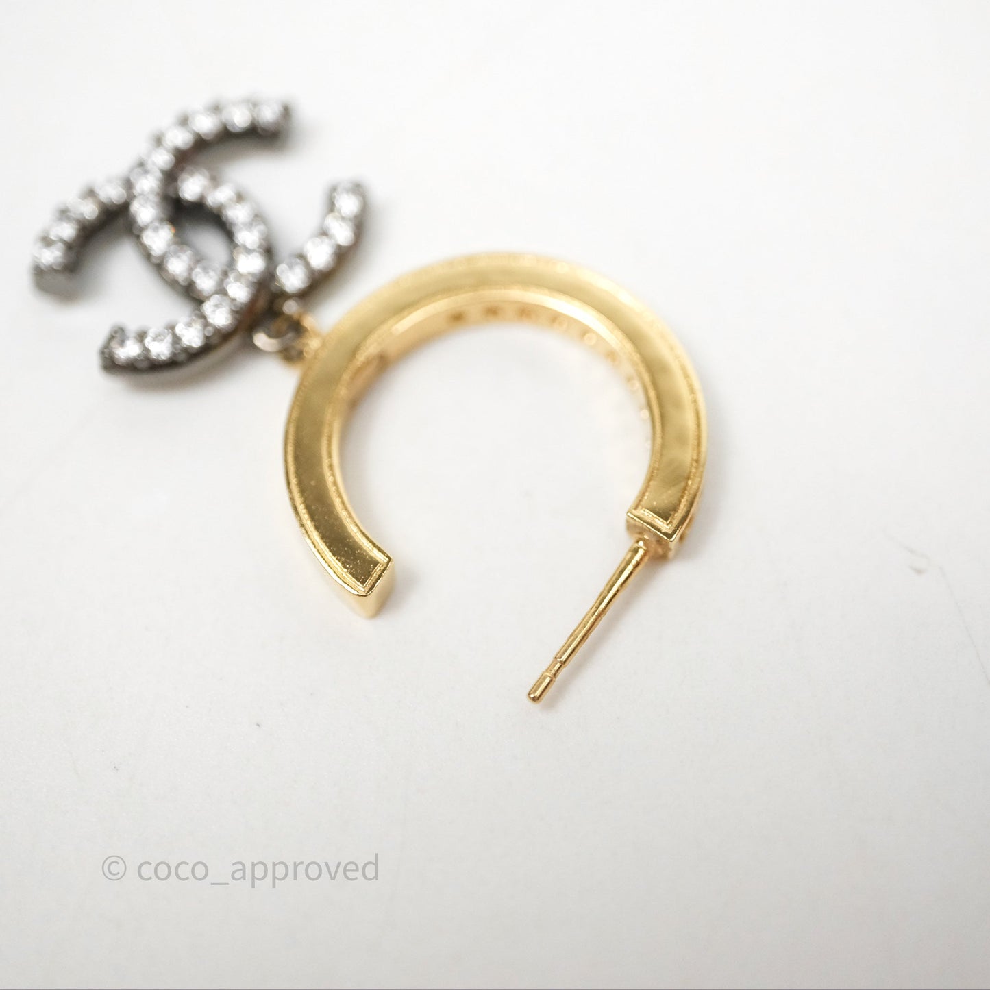Chanel CC Hoop Logo Crystals Gold Gun Metal Earrings 20A