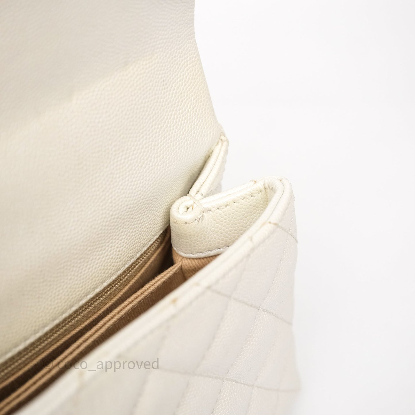 Chanel Mini Coco Handle Quilted Iridescent White Caviar Gold Hardware