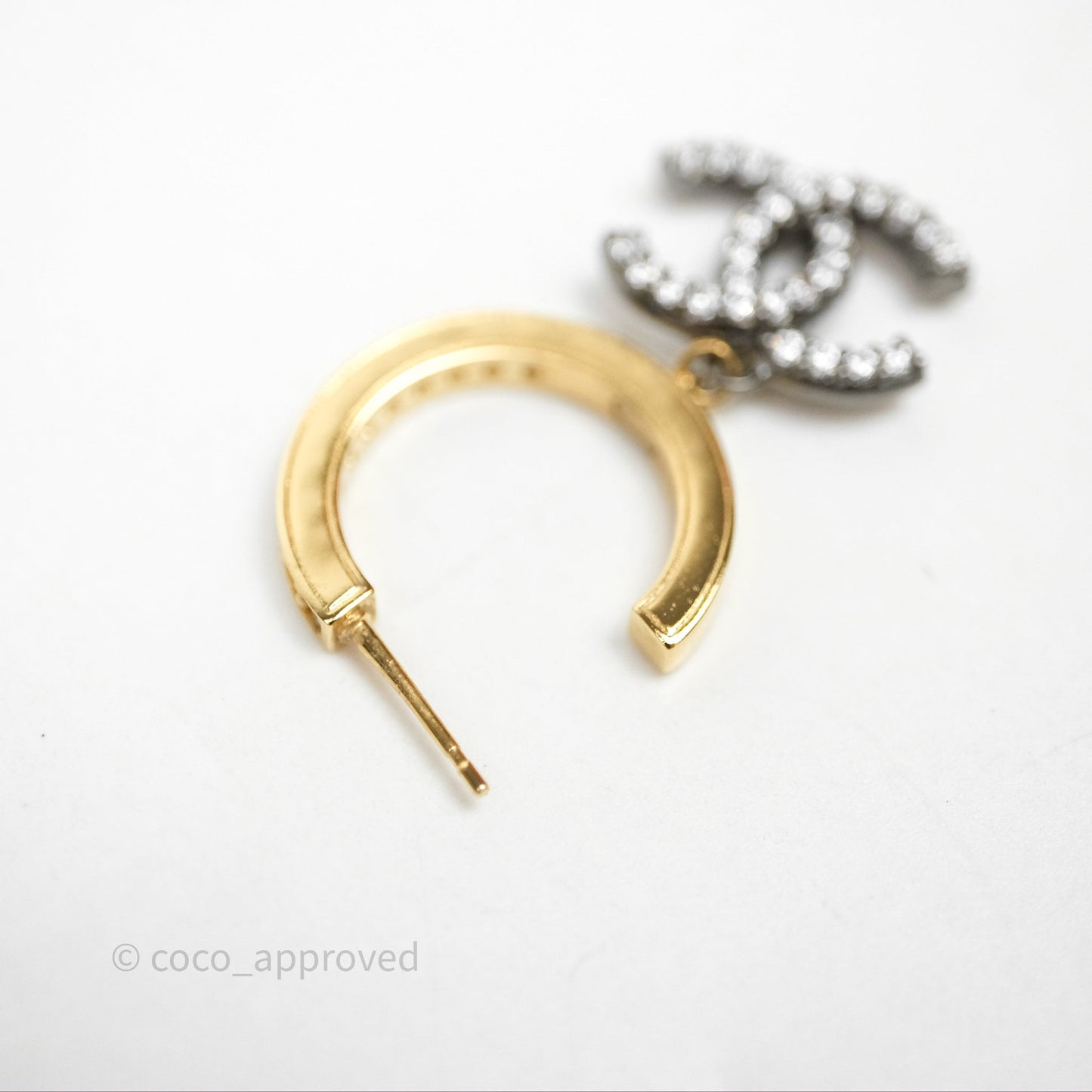 Chanel CC Hoop Logo Crystals Gold Gun Metal Earrings 20A