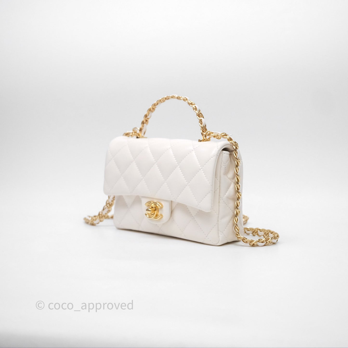 Chanel Top Handle White Lambskin Gold Hardware