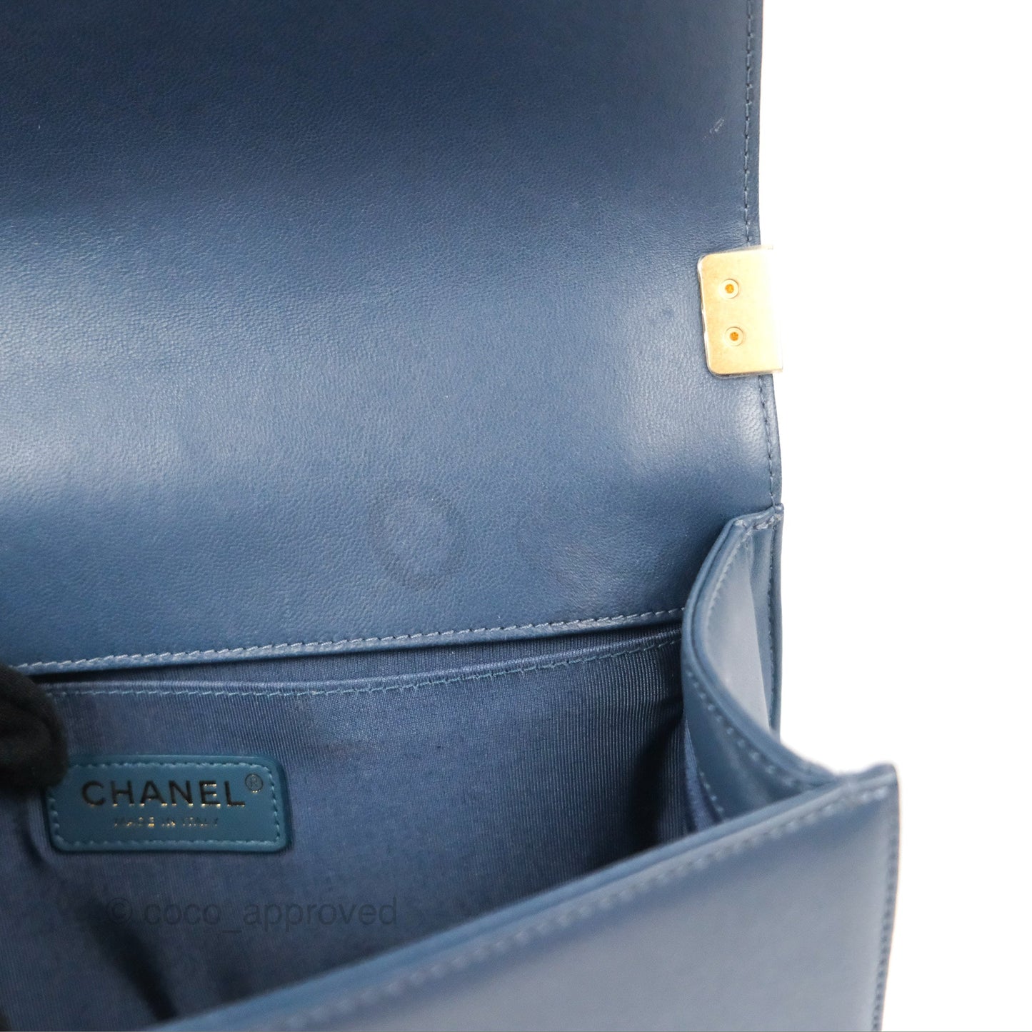 Chanel Medium Boy Chevron Braided Fabric Navy Calfskin Aged Gold Hardware