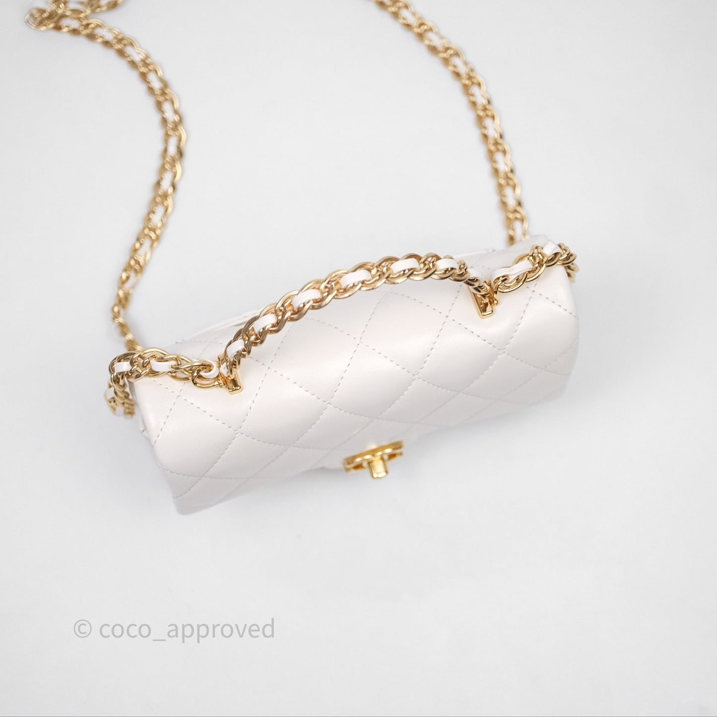 Chanel Top Handle White Lambskin Gold Hardware