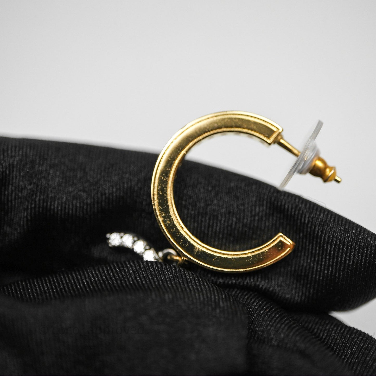 Chanel CC Hoop Logo Crystals Gold Gun Metal Earrings 20A