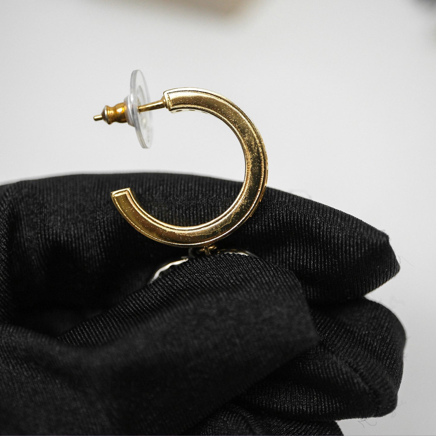 Chanel CC Hoop Logo Crystals Gold Gun Metal Earrings 20A