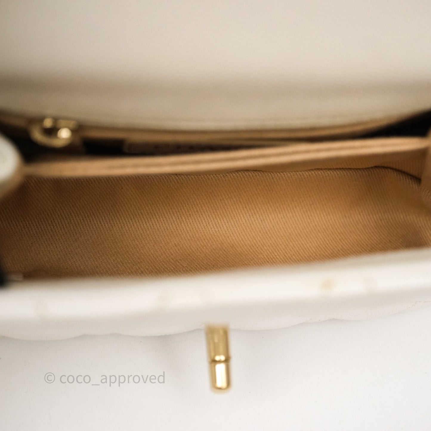 Chanel Mini Coco Handle Quilted Iridescent White Caviar Gold Hardware