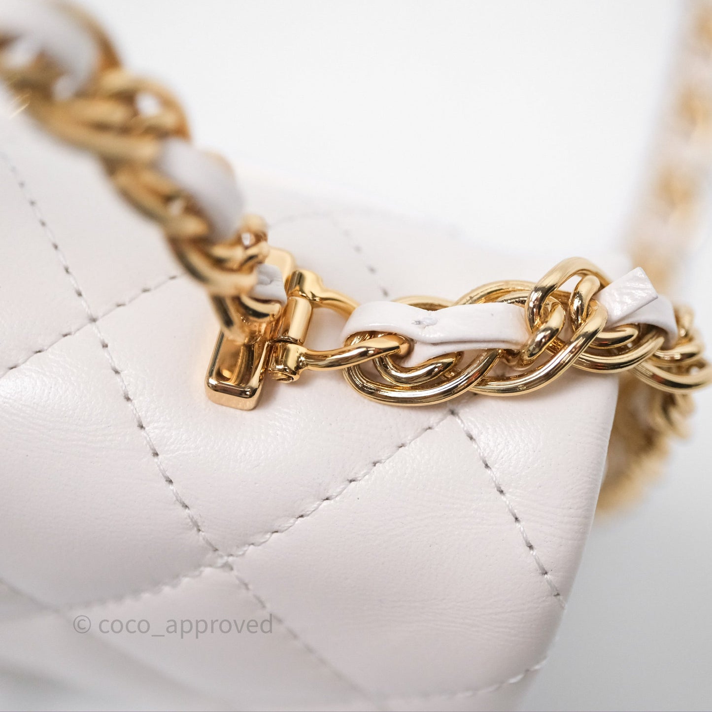Chanel Top Handle White Lambskin Gold Hardware
