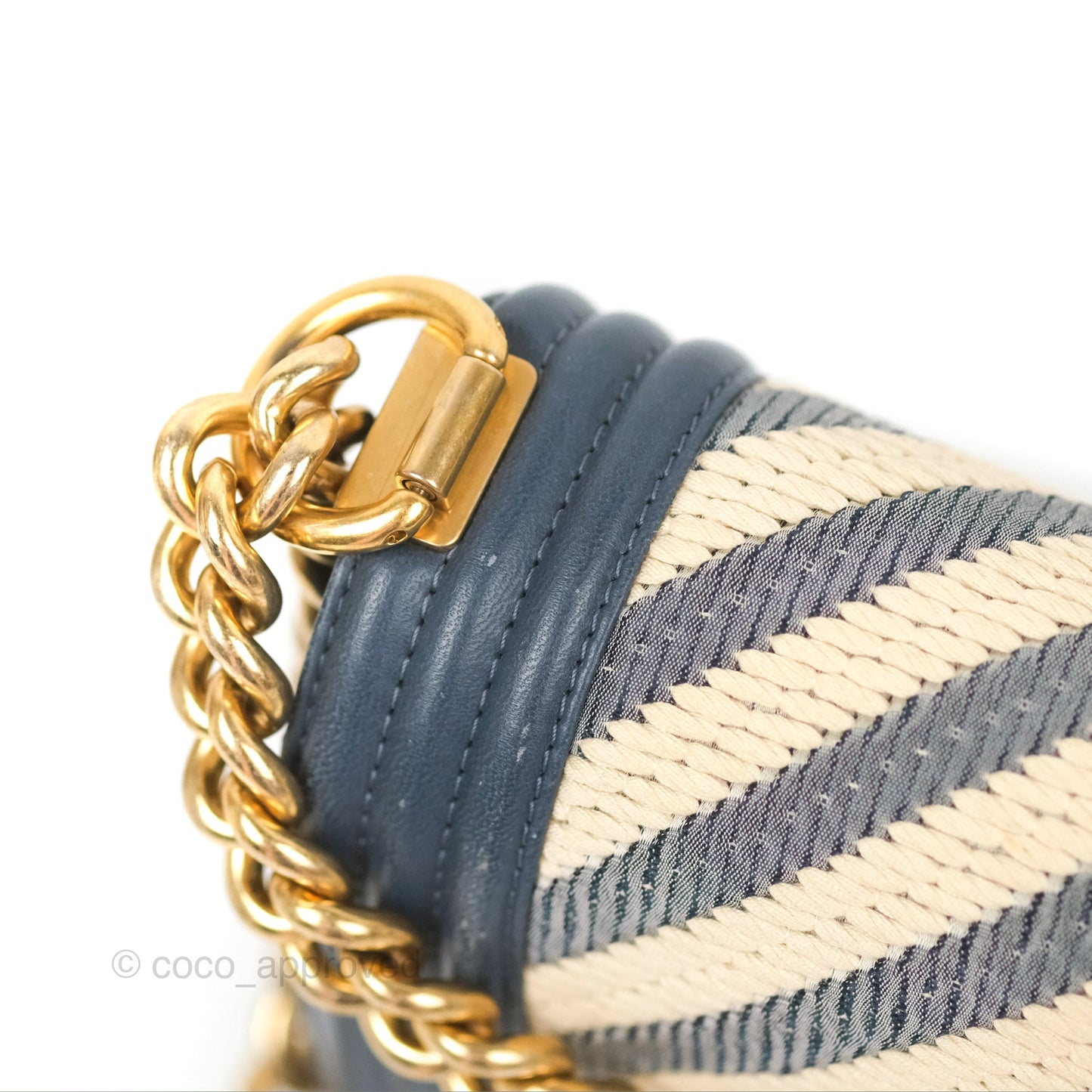 Chanel Medium Boy Chevron Braided Fabric Navy Calfskin Aged Gold Hardware