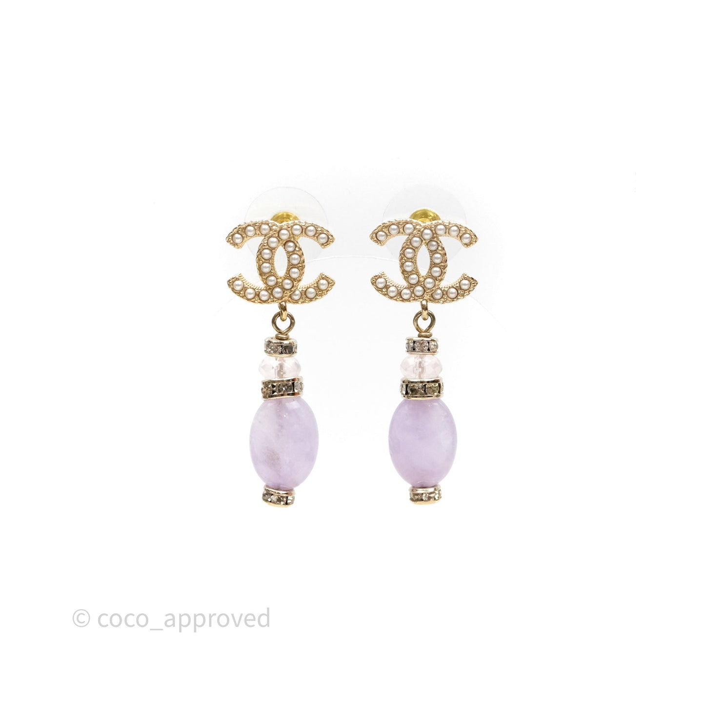 Chanel CC Pearl Drop Crystals & Stone Earrings Gold Tone