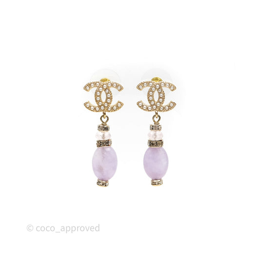Chanel CC Pearl Drop Crystals & Stone Earrings Gold Tone