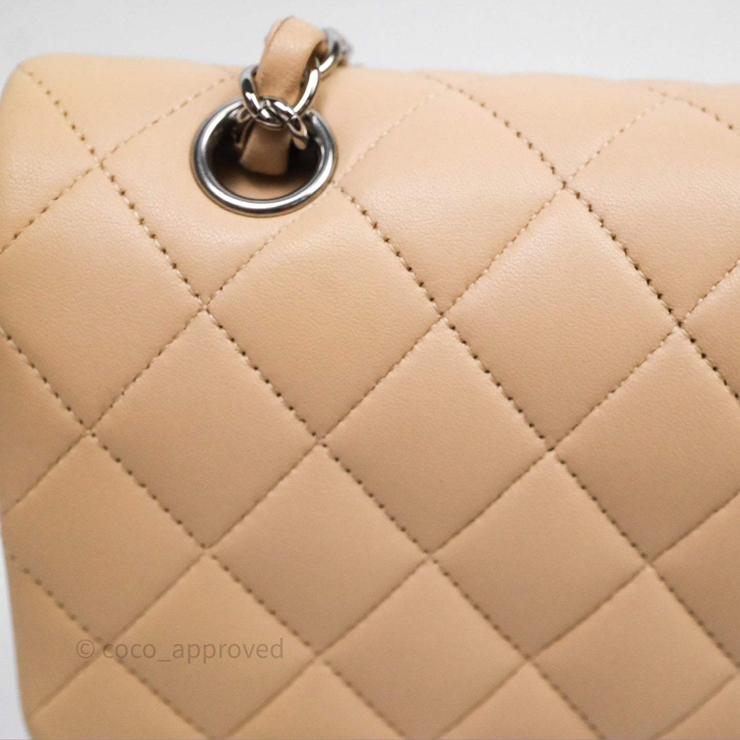 Chanel Classic M/L Medium Flap Quilted Beige Lambskin Silver Hardware