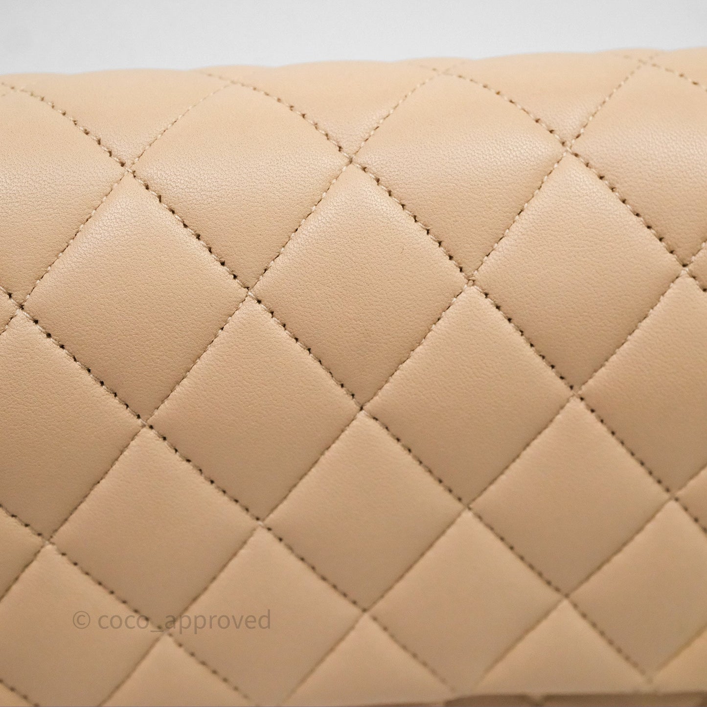 Chanel Classic M/L Medium Flap Quilted Beige Lambskin Silver Hardware