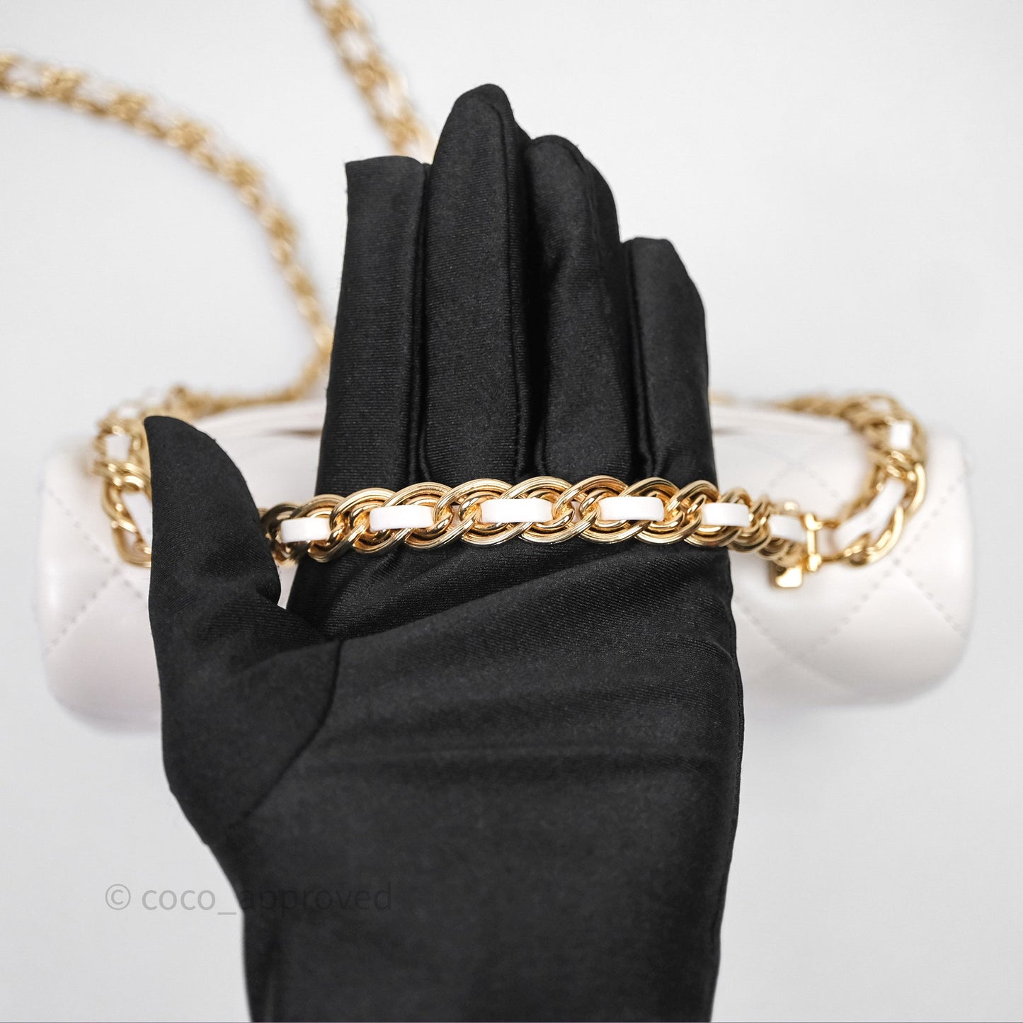 Chanel Top Handle White Lambskin Gold Hardware