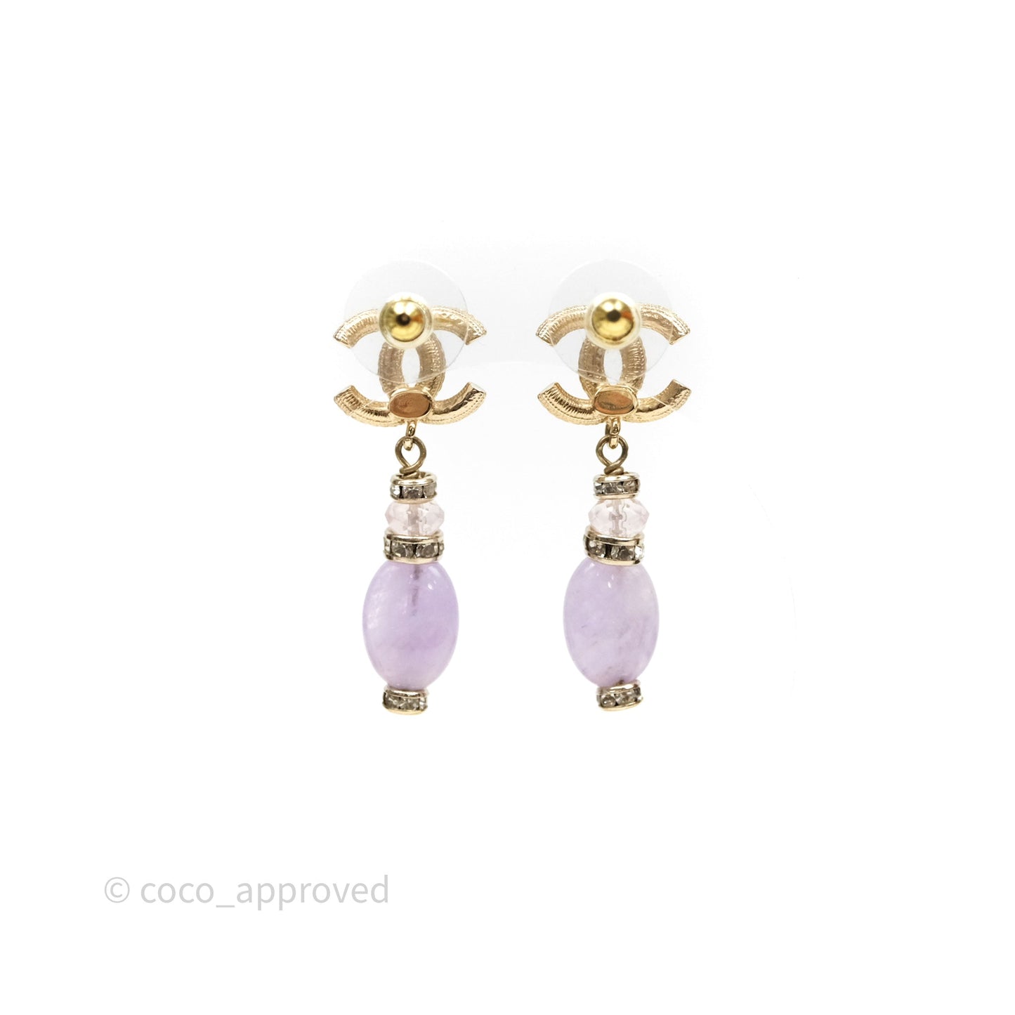 Chanel CC Pearl Drop Crystals & Stone Earrings Gold Tone