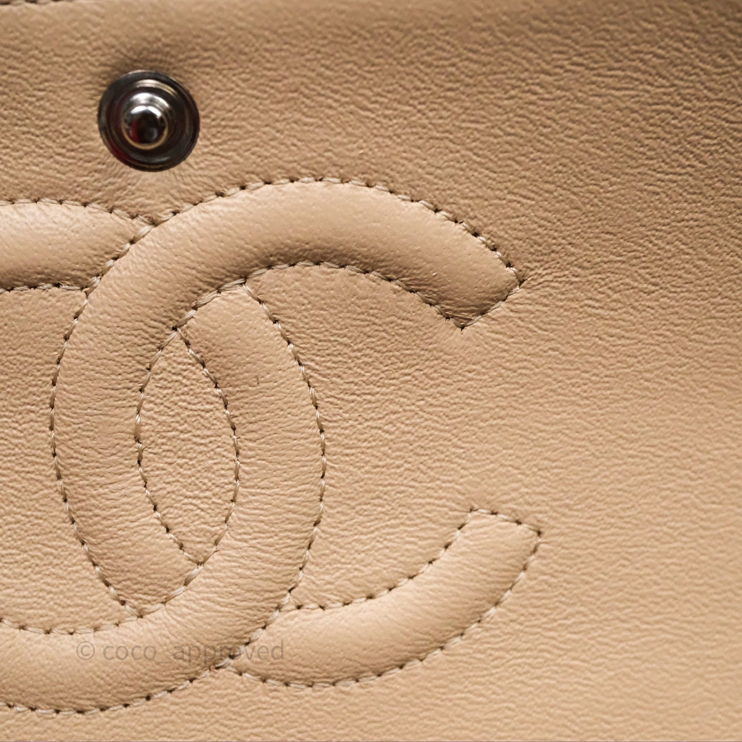 Chanel Classic M/L Medium Flap Quilted Beige Lambskin Silver Hardware