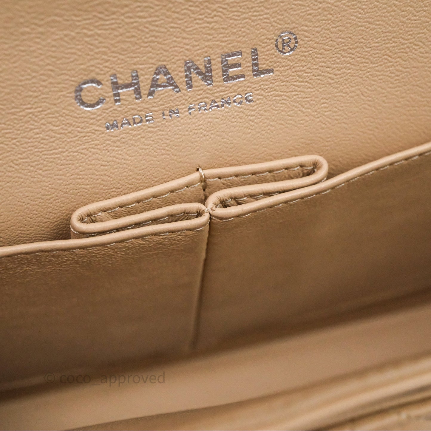 Chanel Classic M/L Medium Flap Quilted Beige Lambskin Silver Hardware