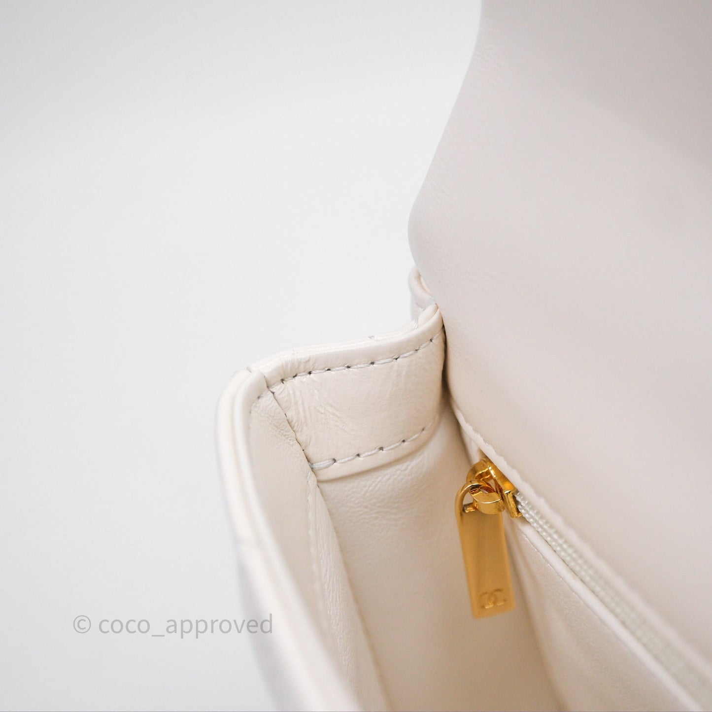Chanel Top Handle White Lambskin Gold Hardware