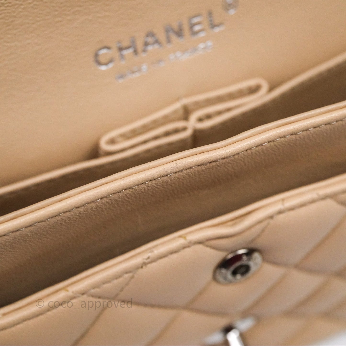 Chanel Classic M/L Medium Flap Quilted Beige Lambskin Silver Hardware