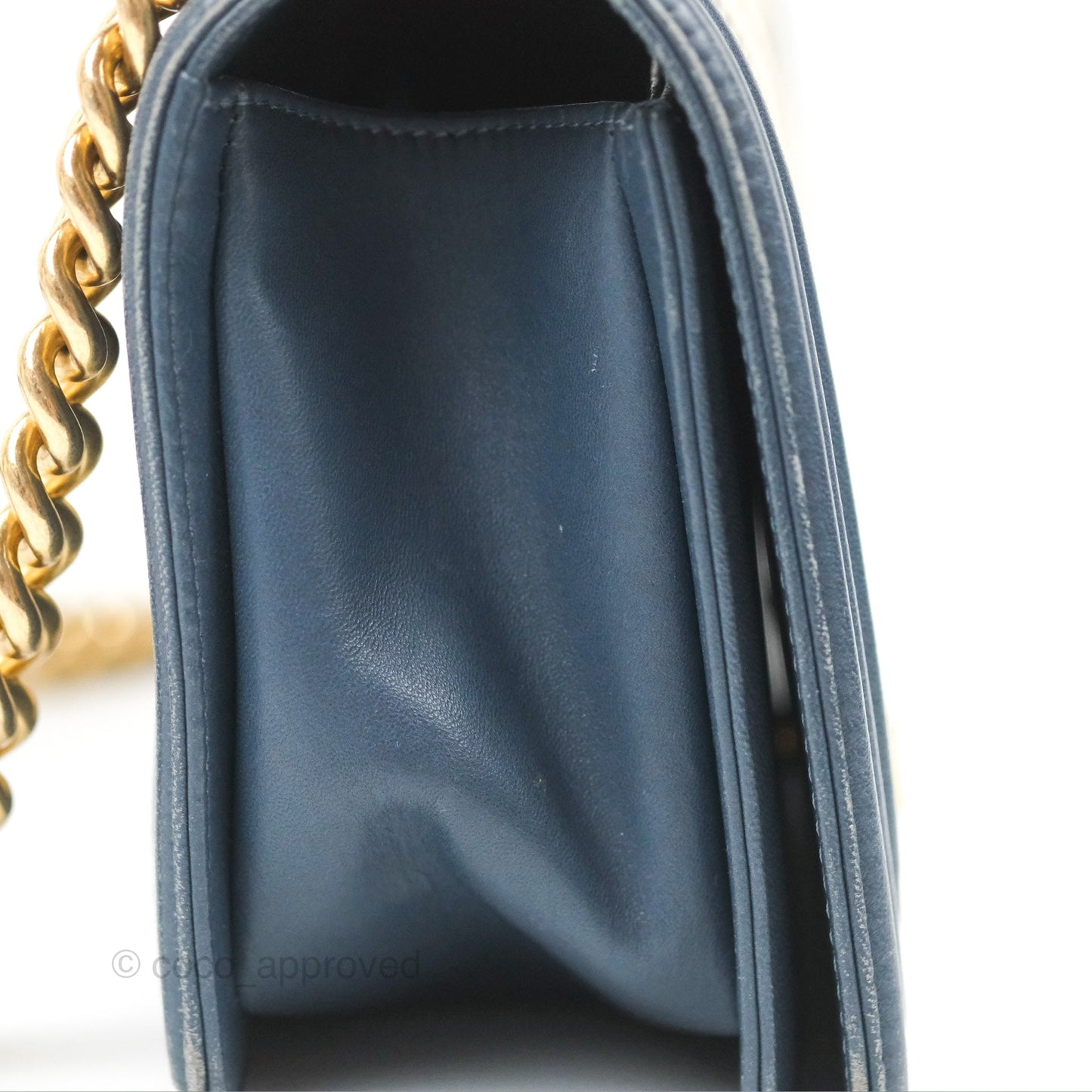 Chanel Medium Boy Chevron Braided Fabric Navy Calfskin Aged Gold Hardware